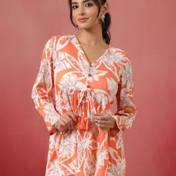 Neemiya Women Poly Crepe Floral Printed V-Neck Pleated Peplum Kurti-picture-40