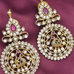 FIRST TOUCH Women Exquisite Gold-Plated Kundan Chandbali Earring-image-17