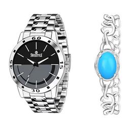 SWISSTYLE Men Brass Embellished Dial & Stainless Steel Straps Analogue Watch SS-GR078-BRAC-BLK-17