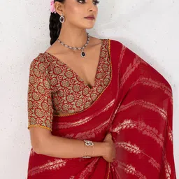Anouk Floral Printed Pure Georgette Block Print Saree image 4