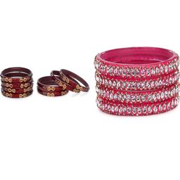 1ST TIME Set Of 12 Maroon Alloy Artificial Stones & Beads Antique Bangles-picture-7