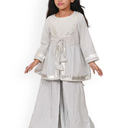 GIANNA Girls Embroidered Angrakha Gotta Patti Kurta with Sharara-picture-48