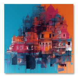 SAF Blue & Red Colored Building Canvas Wall Painting-image-16
