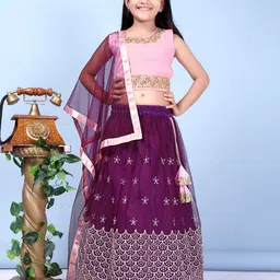 BAESD Girls Embroidered Thread Work Ready To Wear Net Lehenga & Blouse With Dupatta-picture-47