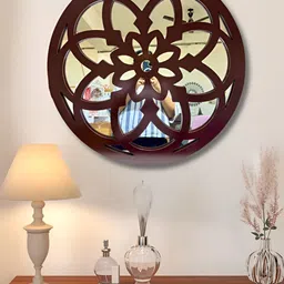 Homscape Brown Round Shaped Wood WallMirror-23