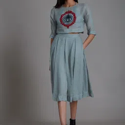 MATI A-Line Pleated Knee-Length Skirt-image-2