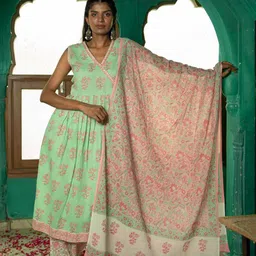 SHILPI HANDICRAFTS Women Floral Embroidered Empire Sequinned Pure Cotton Kurta with Palazzos & With Dupatta-image-54