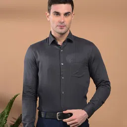 COBB Men Spread Collar Textured Cotton Formal Shirt-image-52