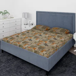 THE CONVERSION Brown & Orange Printed 210 TC Pure Cotton Queen Bedsheet Set 2.28 m x 2.4 m-image-64
