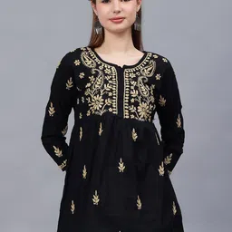 Seva Chikan Ethnic Motifs Embroidered Chikankari Handloom Chikankari Kurti-image-48
