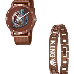 Gopal Shopcart Unisex Analogue Watch Gift Set avengers Brown Aeviyo King Bracelet-image-27