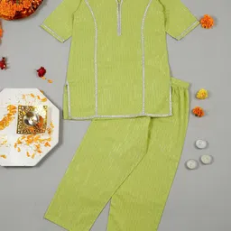 LITTLE GINNIE Girls Striped Regular Kurti with Trousers-picture-8