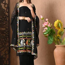 THE WEAVERS SHOP BY RAAVI Abstract Embroidered Silk Crepe Unstitched Dress Material-image-97