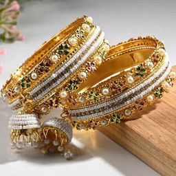 1ST TIME Set Of 10 Gold-Toned Alloy Artificial Stones & Beads Antique Bangles-picture-8