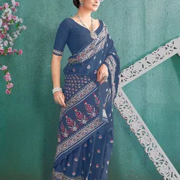 BerMondsey Ethnic Motifs Printed Pure Cotton Block Print Saree-picture-28