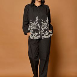 ZUMMER Floral Embroidered Collar Neck Shirt With Trousers Co-Ords-image-54