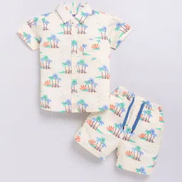 Nottie Planet Boys Conversational Printed Spread Collar Pure Cotton Shirt With Shorts-image-55