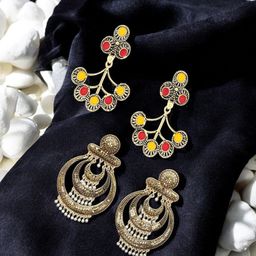 ANIKAS CREATION Set Of 2 Gold-Plated Artificial Beaded Circular Shaped Drop Earrings-16