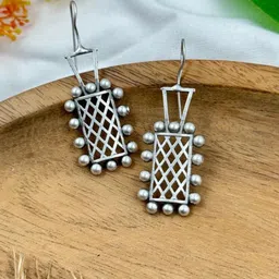 NAMAN ARTS Silver-Plated Contemporary Oxidised Drop Earrings-image-7