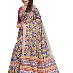 Mitera Kalamkari Silk Blend Block Print Saree-image-19