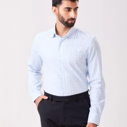MH&Y Men Micro Checked Spread Collar Cotton Formal Shirt-picture-11