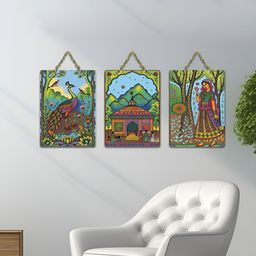 ArtVibes 3-Pcs Green & Blue Village Scenery Printed Wooden Wall Hanging Decor-image-34
