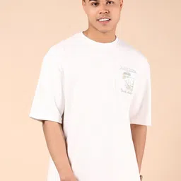 V-Mart Men Cotton Printed Extended Sleeves Monochrome T-shirt-2
