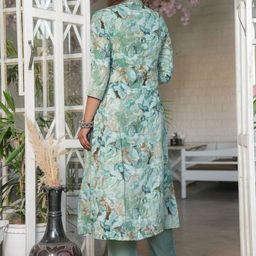 SINGNI Floral Printed Pleated Mirror Work A-Line Kurta with Trouser & Dupatta image 3