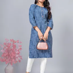 SIMPLYETHNIC Geometric Printed Round Neck Gotta Patti Cotton Straight Kurta-35