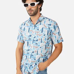 BASE 41 Men Spread Collar Geometric Printed Casual Shirt-image-59