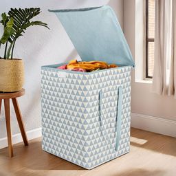 Aura White & Grey Triangular Printed Foldable Laundry Bag With Lid 75 L-26
