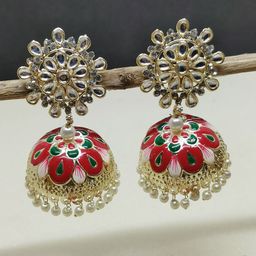Soniya Crafts Gold Plated Artificial Stones Studded And Beaded Dome Shaped Jhumkas-image-73