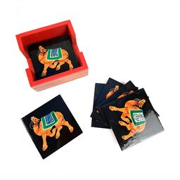 apka mart 6Pcs Brown & Orange-Colored Printed Wooden Coasters-image-22