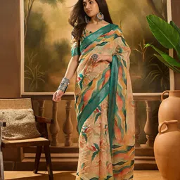 SAINOOR Women Floral Printed Cotton Blend Saree-image-27