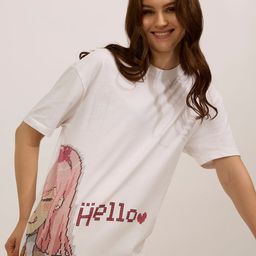 Outzidr Graphic Printed Polo Collar Extended Sleeves Oversized Cotton T-shirt-picture-38