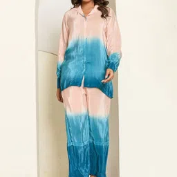 HOUSE OF JAMOTI Ocean Blush Colourblocked Shirt With Palazzos Co-ord Set-image-88