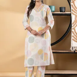Readiprint Women Printed Thread Work Pure Cotton Kurta with Trousers-image-81