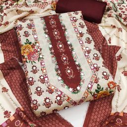 ICCHIT FAL Floral Printed Mirror Work Unstitched Dress Material-image-58
