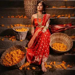 Vastravatika Ethnic Motifs Woven Design Zari Banarasi Saree With Blouse-picture-14