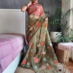 Anouk Floral Embroidered Organza Saree-27