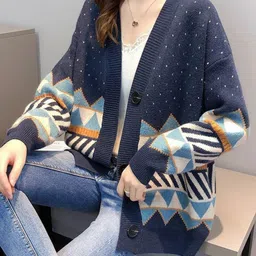 Mast & Harbour Women Collarless Geometric Self Design Open Front Jacket-picture-24