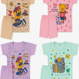 CORTICA Girls Pack Of 4 Printed Short Sleeves Pure Cotton T-shirt With Shorts-image-50