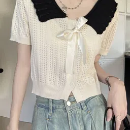 KPOP Women Self Design Above the Keyboard Collar Shirt Style Top-image-68