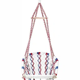 Swingzy Red & White Textured Pure Cotton & Wood Hammock Swing-4