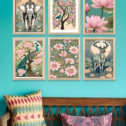 Kotart Green & Pink 6 Pieces Wooden Floral and Botanical Wall Aarts-image-92
