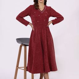 W Women Embellished Fit & Flare Midi Dress-image-32