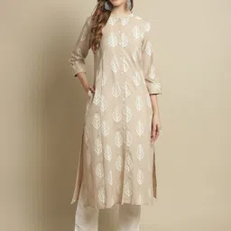 Pistaa Floral Printed Mandarin Collar Cotton A-Line Kurta-picture-50