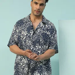 Oxolloxo Men Relaxed Oversized Fit Floral Printed Spread Collar Casual Shirt-picture-38
