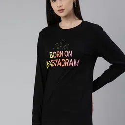 Esplendido Women Typography Printed Round Neck Pure Cotton Relaxed Fit T-shirt-picture-40