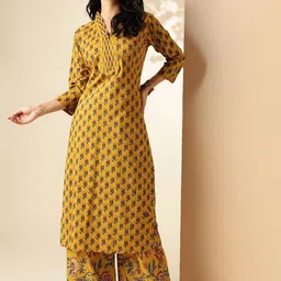 KALINI Floral Printed Pleated V-Neck Pure Cotton Kurta With Palazzos-picture-12